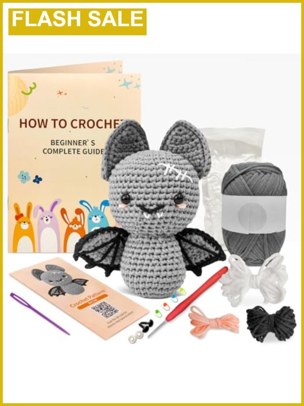 Beginner Bat Crochet Kit DIY Halloween Animal Yarn Easy Knitting Craft Gift